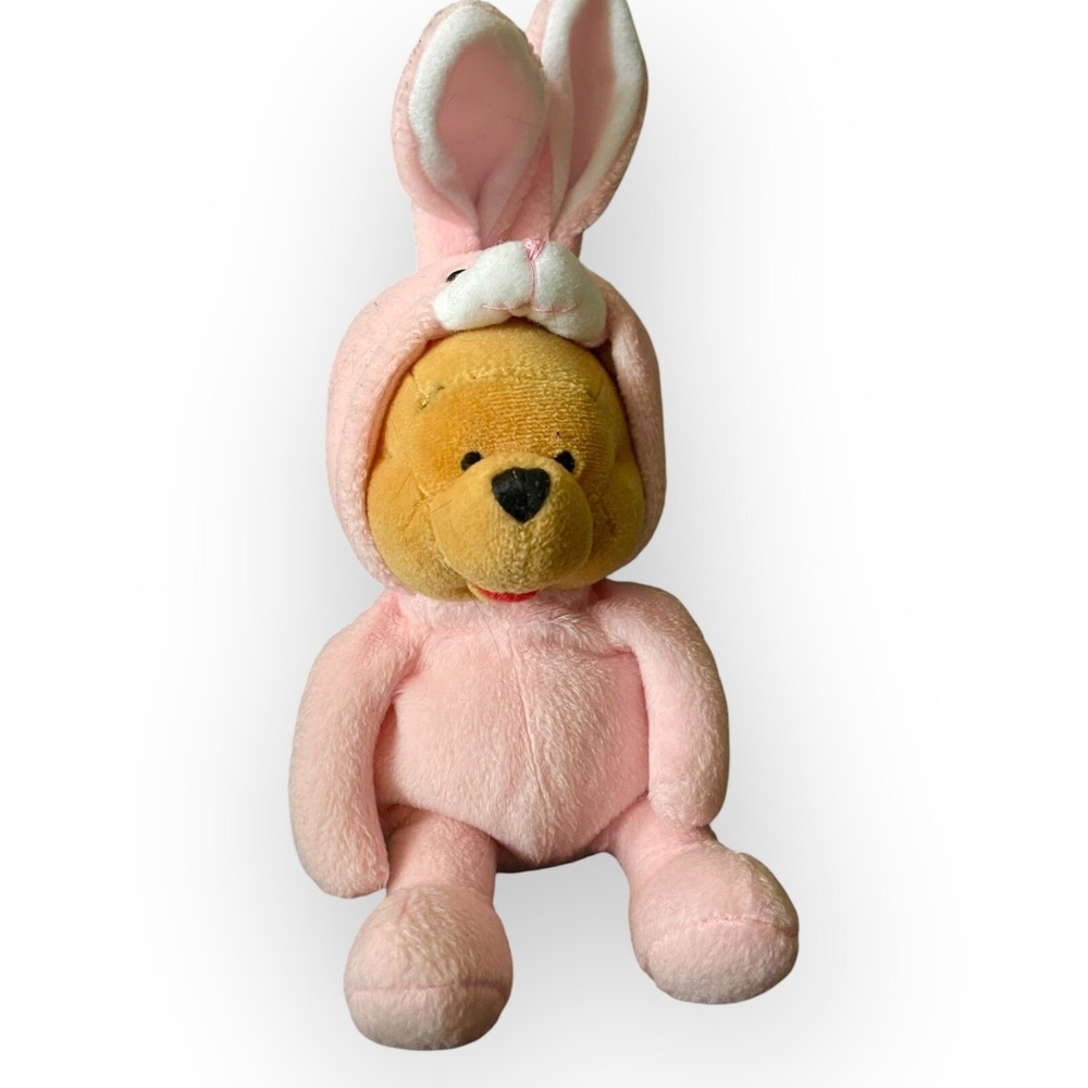 The Disney Store Winnie The Pooh as Pink Easter Bunny Bean Bag Plush Toy